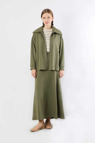 Geniş Yaka Etekli Spor Takım Haki - 1