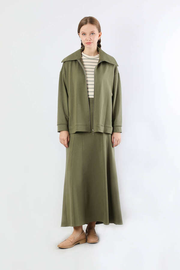 Geniş Yaka Etekli Spor Takım Haki - 1