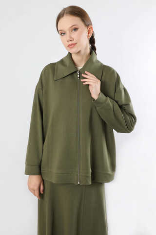 Geniş Yaka Etekli Spor Takım Haki - 2