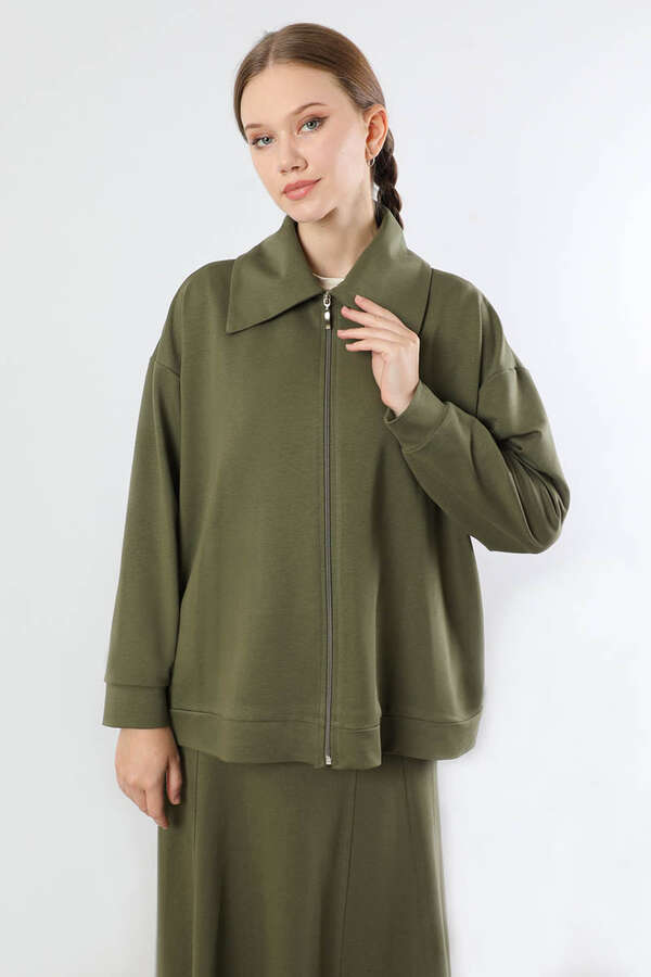 Geniş Yaka Etekli Spor Takım Haki - 2