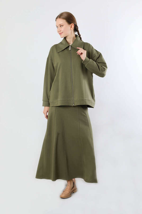 Geniş Yaka Etekli Spor Takım Haki - 3