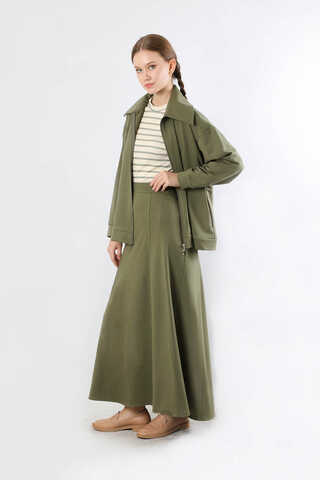 Geniş Yaka Etekli Spor Takım Haki - 5