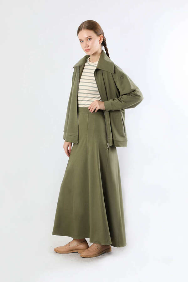 Geniş Yaka Etekli Spor Takım Haki - 5