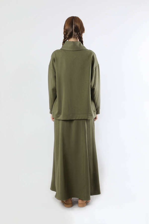Geniş Yaka Etekli Spor Takım Haki - 6