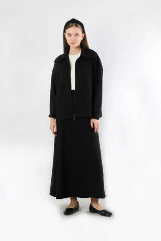 Geniş Yaka Etekli Spor Takım Siyah - 4