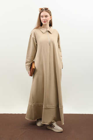 Geniş Yaka Kemerli Elbise Koyu Taş - 2