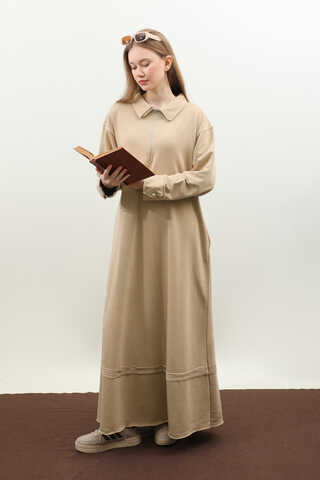 Geniş Yaka Kemerli Elbise Koyu Taş - 3