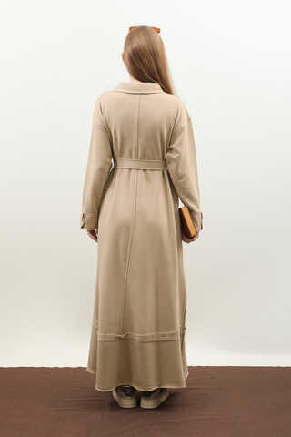 Geniş Yaka Kemerli Elbise Koyu Taş - 10