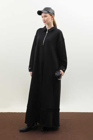 Geniş Yaka Kemerli Elbise Siyah - 2