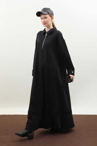 Geniş Yaka Kemerli Elbise Siyah - 3