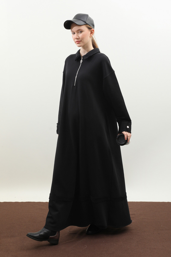 Geniş Yaka Kemerli Elbise Siyah - 3