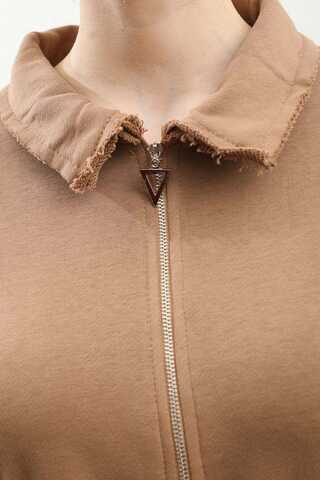 Geniş Yaka Kemerli Elbise Taba - 10