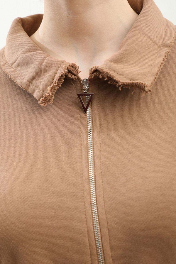 Geniş Yaka Kemerli Elbise Taba - 10