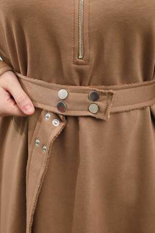 Geniş Yaka Kemerli Elbise Taba - 11