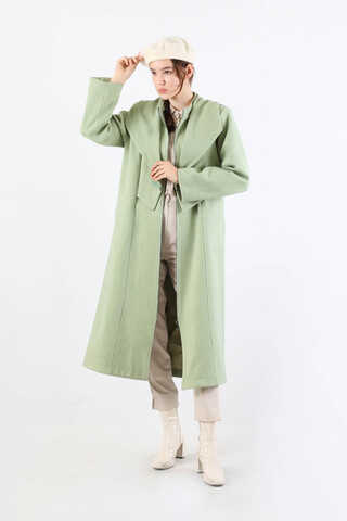 Geniş Yaka Önden Tokalı Kaban Mint - 1