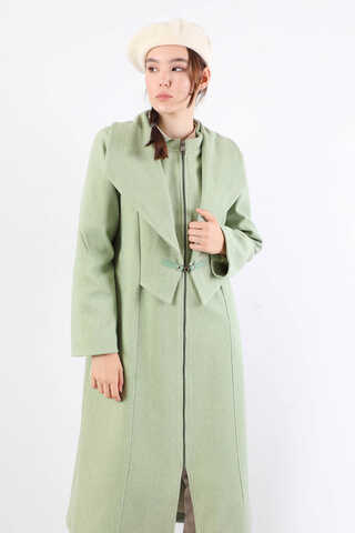 Geniş Yaka Önden Tokalı Kaban Mint - 2