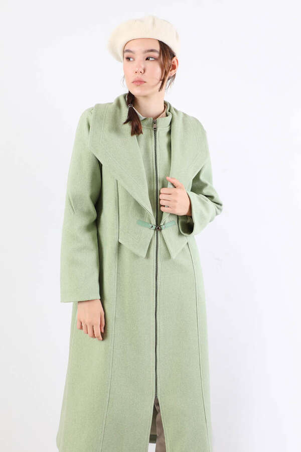 Geniş Yaka Önden Tokalı Kaban Mint - 2