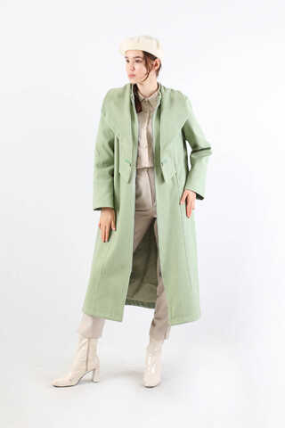 Geniş Yaka Önden Tokalı Kaban Mint - 3