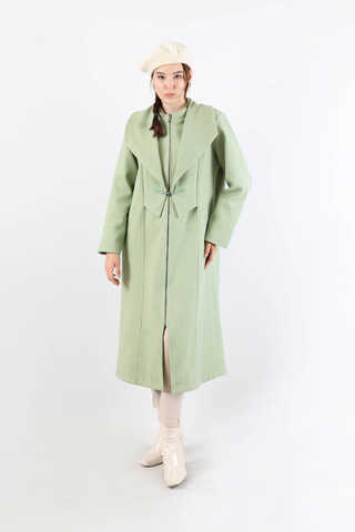 Geniş Yaka Önden Tokalı Kaban Mint - 5