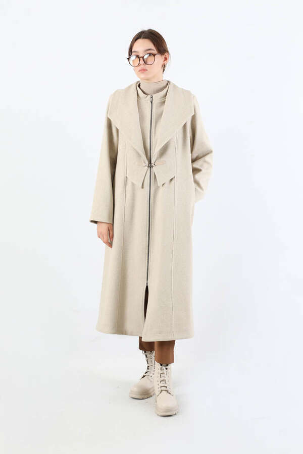 Geniş Yaka Önden Tokalı Kaban Taş - 1