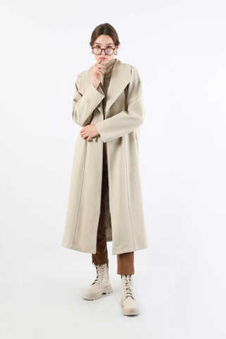 Geniş Yaka Önden Tokalı Kaban Taş - 5