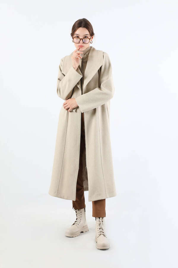 Geniş Yaka Önden Tokalı Kaban Taş - 5