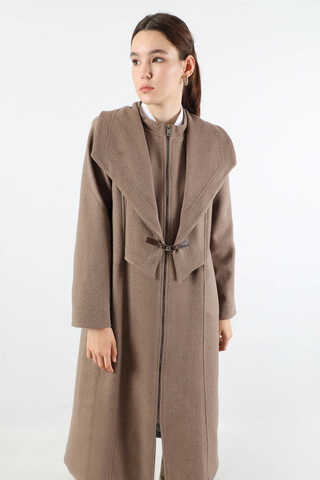 Geniş Yaka Önden Tokalı Kaban Vizon - 2