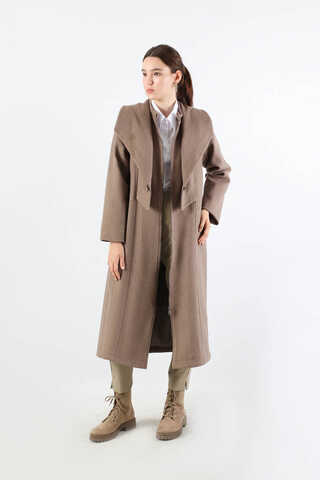 Geniş Yaka Önden Tokalı Kaban Vizon - 3