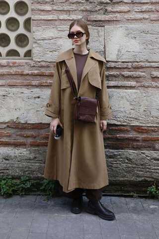 Geniş Yaka Trençkot Camel - 4