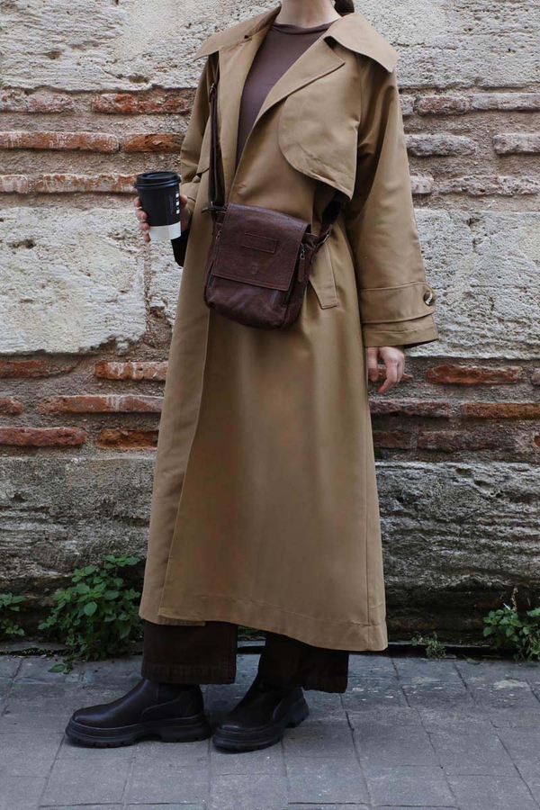 Geniş Yaka Trençkot Camel - 8