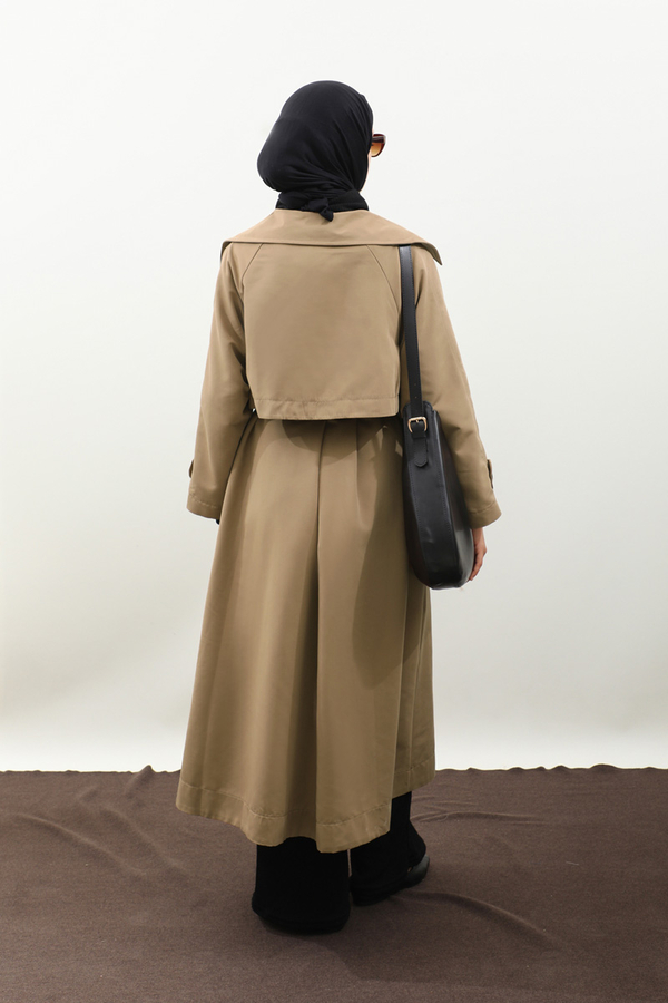 Geniş Yaka Trençkot Camel - 13