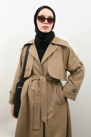Geniş Yaka Trençkot Camel - 10