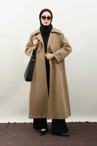 Geniş Yaka Trençkot Camel - 11