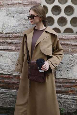 Geniş Yaka Trençkot Camel - 1