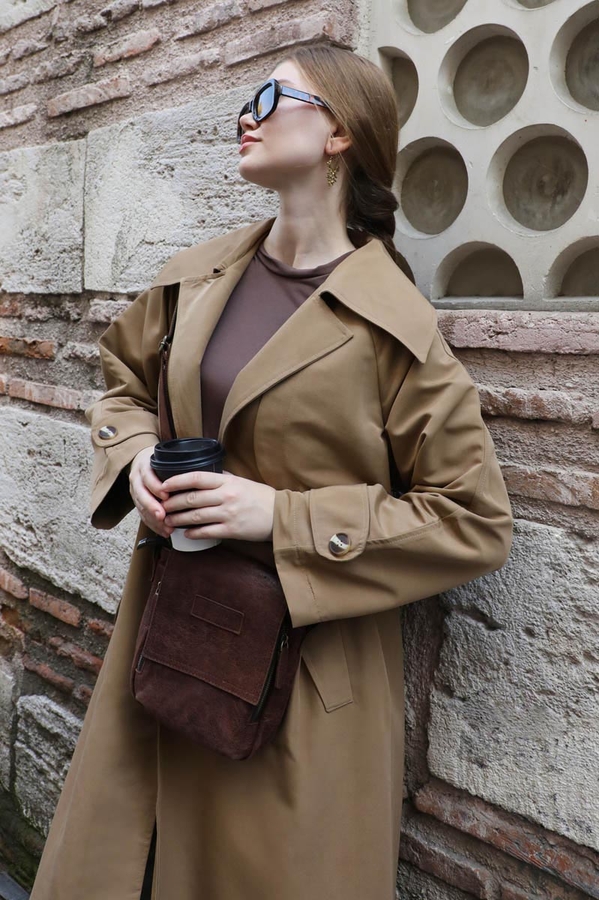 Geniş Yaka Trençkot Camel - 2