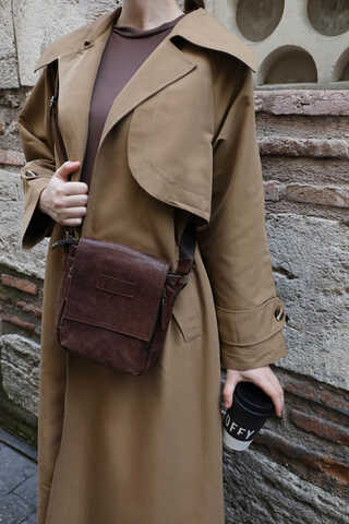 Geniş Yaka Trençkot Camel - 3