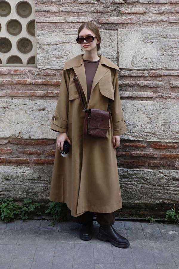 Geniş Yaka Trençkot Camel - 4