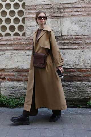 Geniş Yaka Trençkot Camel - 6
