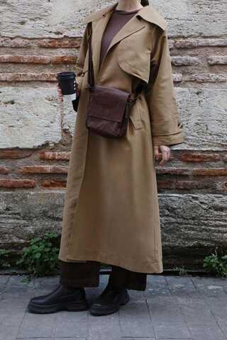 Geniş Yaka Trençkot Camel - 8