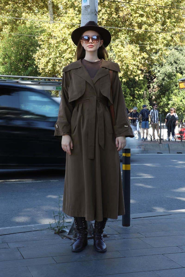 Geniş Yaka Trençkot Kahverengi - 2