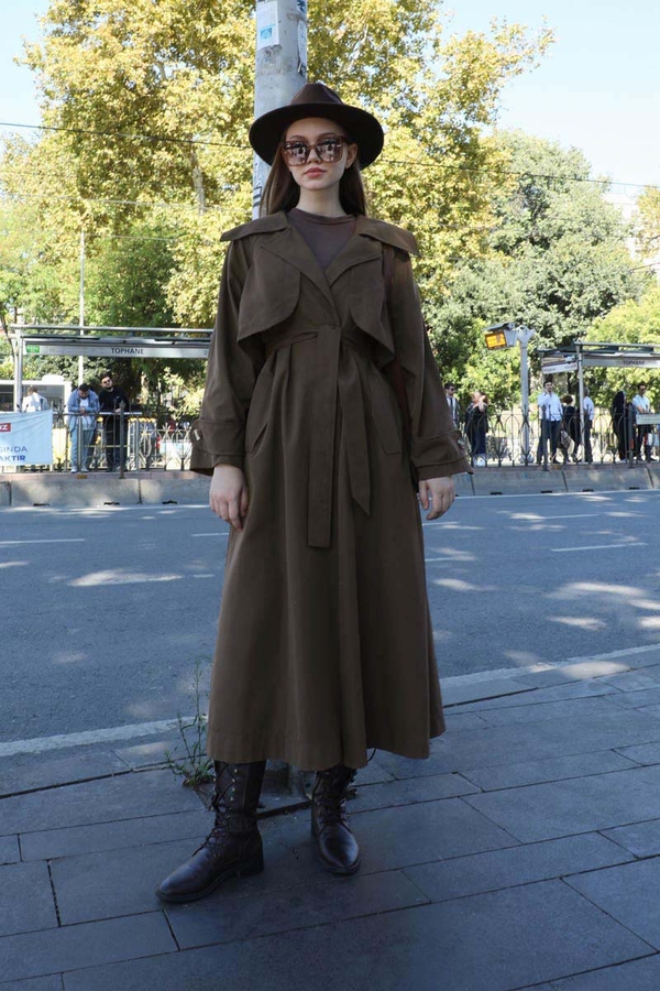 Geniş Yaka Trençkot Kahverengi - 3