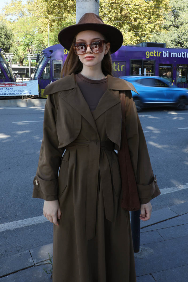 Geniş Yaka Trençkot Kahverengi - 4