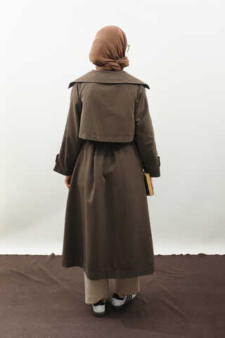 Geniş Yaka Trençkot Kahverengi - 11