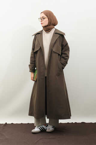 Geniş Yaka Trençkot Kahverengi - 10