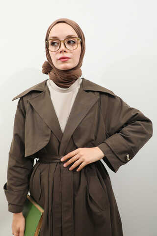 Geniş Yaka Trençkot Kahverengi - 9