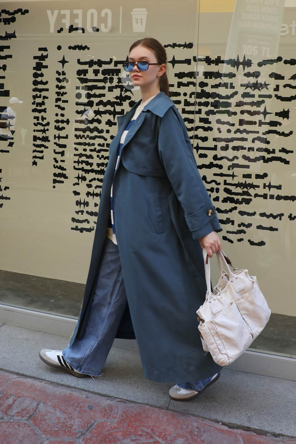 Geniş Yaka Trençkot Lacivert - 3