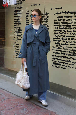 Geniş Yaka Trençkot Lacivert - 9