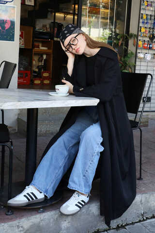 Geniş Yaka Trençkot Siyah - 9