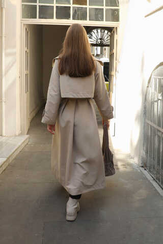 Geniş Yaka Trençkot Taş - 9