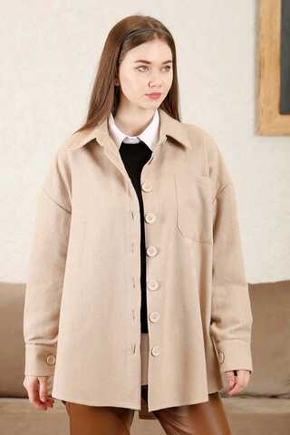 Gingham Oversize Shirt Beige - 1